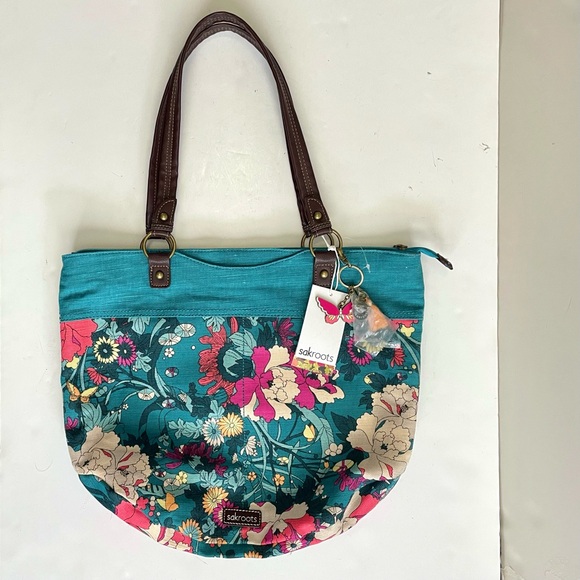 Sakroots Artist Circle Flower Power Teal Butterfly Joshua Davis Bag Tote - Picture 2 of 13